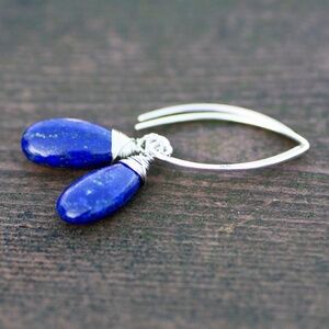 Handmade Natural Lapis Lazuli Earrings Sterling Silver , December Birthstone